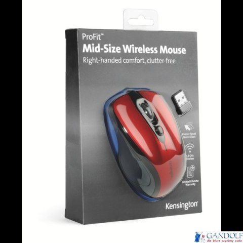Mysz bezprzewodowa KENSINGTON Pro Fit czerwona K72422WW Mysz bezprzewodowa KENSINGTON Pro Fit czerwona K72422WW