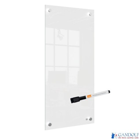Mała podłużna szklana tablica suchościeralna Nobo Home 300x600mm, biała 1915603